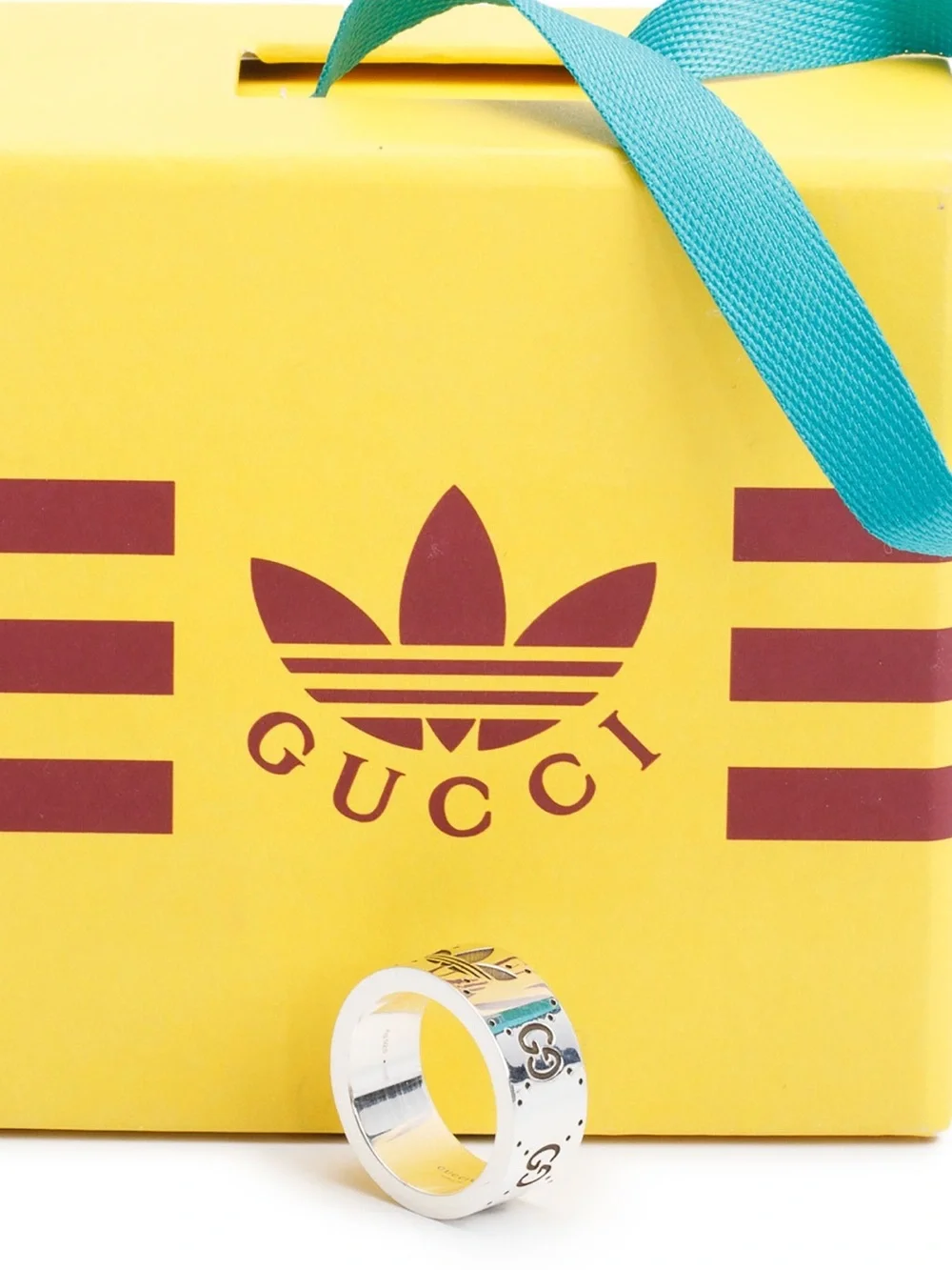 Gucci x Adidas Silver Band Ring with Box, Dustbag, Ribbon, Tissue